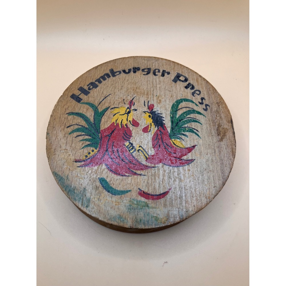 Hamburger Press Brown Wood Vintage Rooster Graphic